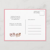 双子ピンクの風船テディがベビーシャワーを付ける インビテーションポストカード (裏面)