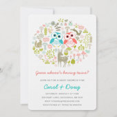 双子フクロウベビーシャワー招待状ボーイグリル 招待状 (正面)