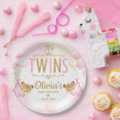 双子ベビーガールズキュートベアーバルーン赤ちゃんシャワー ペーパープレート (パーティー)