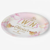 双子ベビーガールズキュートベアーバルーン赤ちゃんシャワー ペーパープレート (アングル)