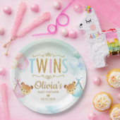 双子ベビーガール男の子かわいいクマのバルーン赤ちゃんシャワー ペーパープレート (パーティー)