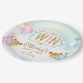 双子ベビーガール男の子かわいいクマのバルーン赤ちゃんシャワー ペーパープレート (アングル)