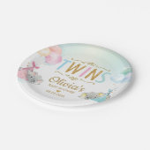 双子ベビーガール男の子エレファントバルーン赤ちゃんシャワー ペーパープレート (アングル)