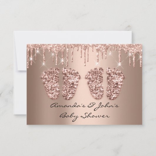 双子ベビーシャワーフェアリーテールグリッター ローズドリップス 女の子 男の子 招待状 (裏面)
