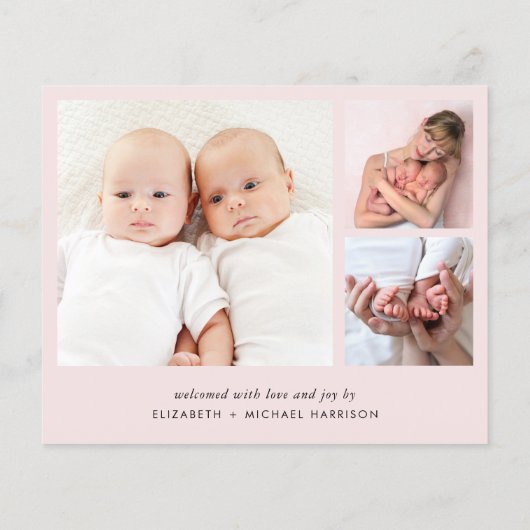 双子ミニマルの少女フォトピンク誕生のお知らせ (裏面)