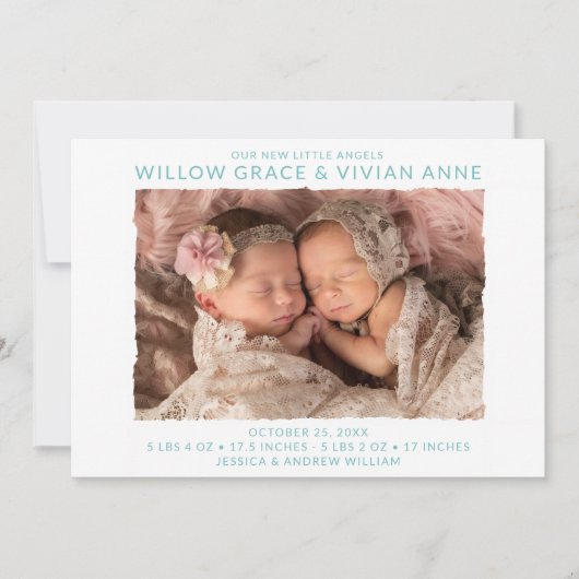 双子モダンの写真誕生のお知らせ 招待状 (正面)