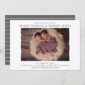 双子モダンの写真誕生のお知らせ 招待状 (正面/裏面)