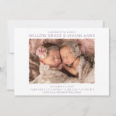 双子モダンの写真誕生のお知らせ 招待状 (正面)