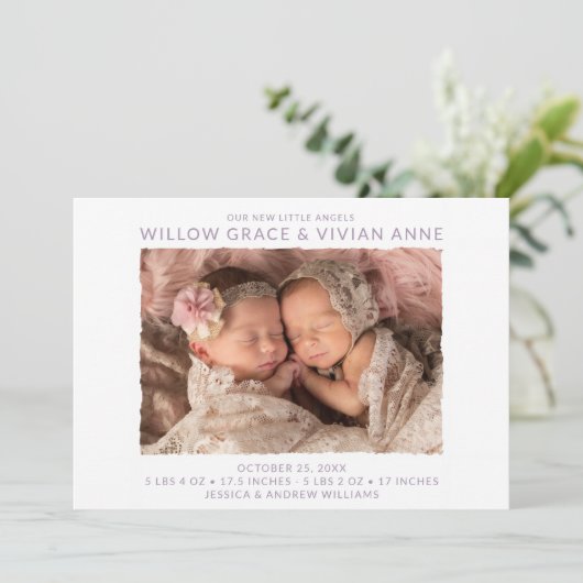 双子モダンの写真誕生のお知らせ 招待状 (スタンド正面)