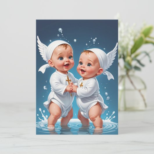 双子モダンの洗礼招待状 招待状 (スタンド正面)