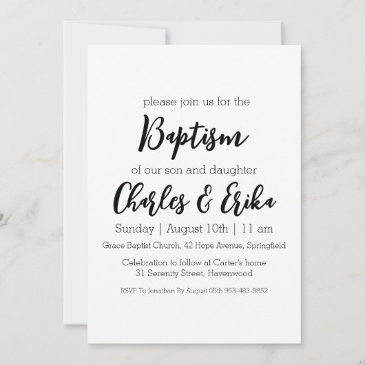 双子モダンの洗礼招待状 招待状 (裏面)