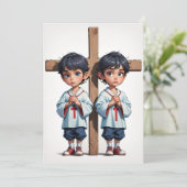 双子モダンの洗礼招待状 招待状 (スタンド正面)