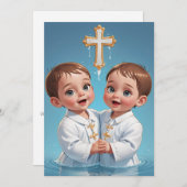 双子モダンの洗礼招待状 招待状 (正面/裏面)