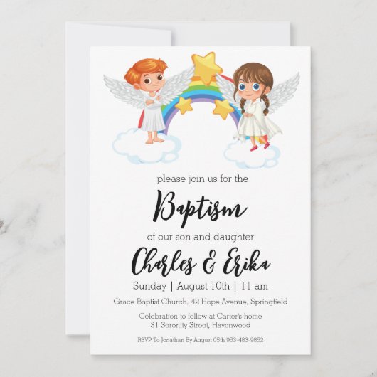 双子モダンの洗礼招待状 招待状 (正面)