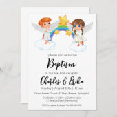 双子モダンの洗礼招待状 招待状 (正面/裏面)