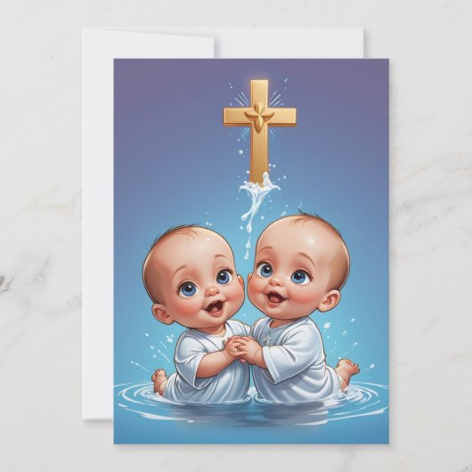 双子モダンの洗礼招待状 招待状 (正面)
