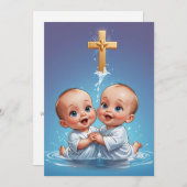 双子モダンの洗礼招待状 招待状 (正面/裏面)