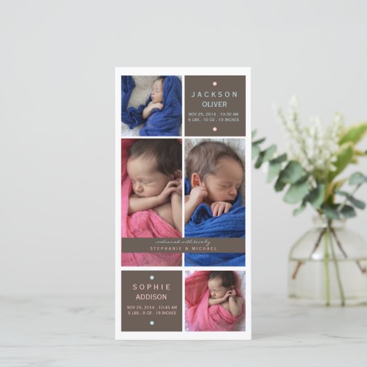 双子モダン写真少年少女誕生のお知らせ 案内状 (スタンド正面)