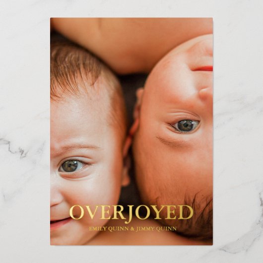 双子出産おめでとう　写真付き 誕生発表 箔シーズンカード (正面)