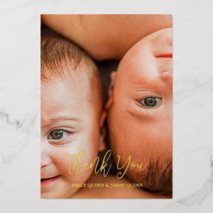 双子出産おめでとう　写真付き 誕生発表 箔シーズンカード