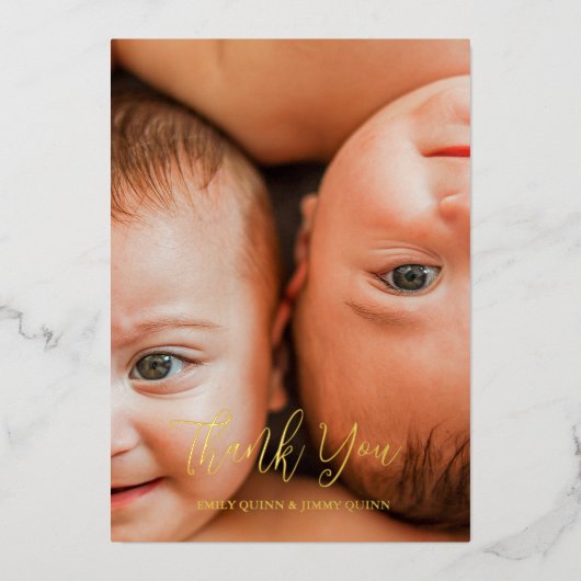 双子出産おめでとう　写真付き 誕生発表 箔シーズンカード (正面)