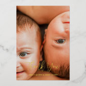 双子出産 喜びの感謝の写真 生まれたお知らせ 箔シーズンカード (正面)