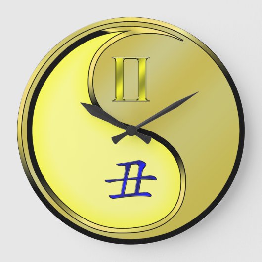 双子座と金属の丑年 ラージ壁時計 (正面)