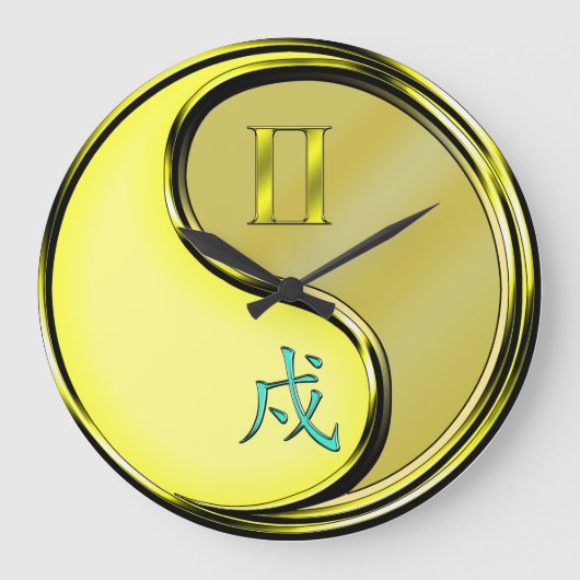 双子座と金属の犬 ラージ壁時計 (正面)