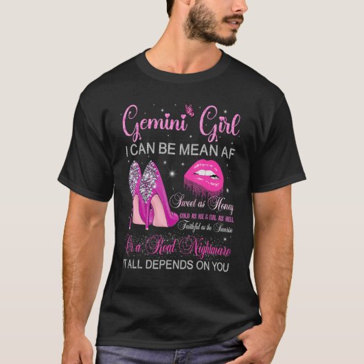 双子座の女の子の誕生日 ハイヒール 滴る唇 お尻 Tシャツ (正面)