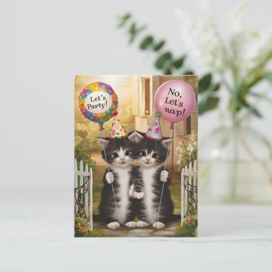 双子座の誕生日おもしろい猫たち ポストカード (スタンド正面)