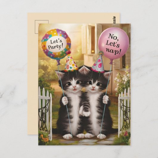 双子座の誕生日おもしろい猫たち ポストカード (正面/裏面)