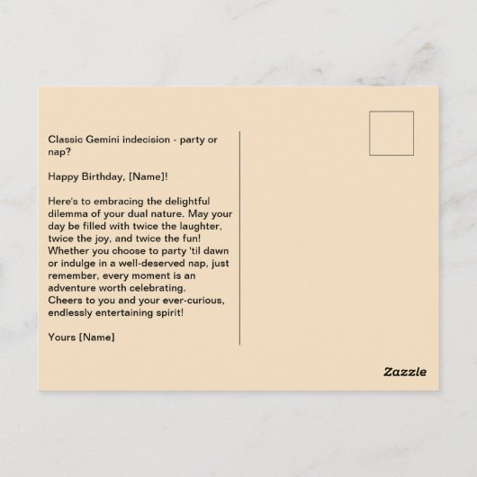 双子座の誕生日おもしろい猫たち ポストカード (裏面)