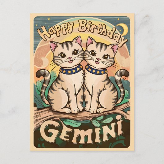双子座の誕生日猫 ポストカード (正面)