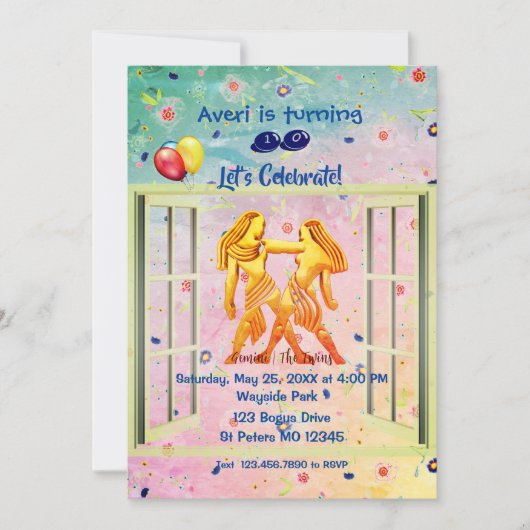 双子座の誕生日（５月２１日～６月２０日） 招待状 (正面)