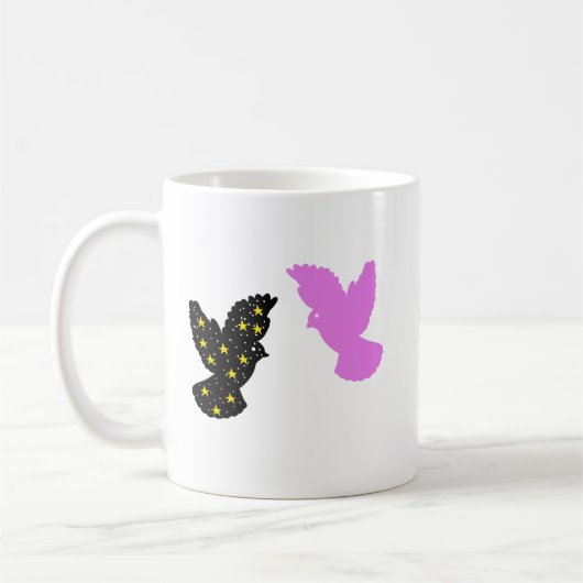 双子座の鳥のマグカップ • 天体的な双子の飛行 コーヒーマグカップ (左)