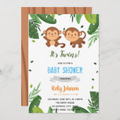 双子猿のシャワー招待状 サンキューカード (正面/裏面)