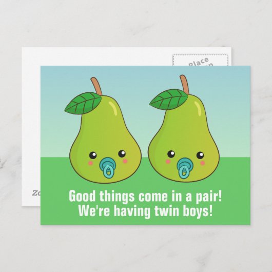 双子生まれたばかりの – おしゃぶり付きのかわいい漫画の梨 ポストカード (正面/裏面)