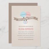 双子白熱［赤熱］光を放つを抱えて|ベビーシャワー招待状 招待状 (正面/裏面)