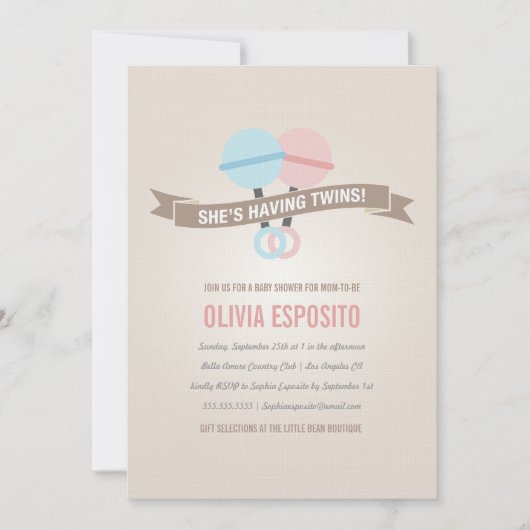 双子白熱［赤熱］光を放つを抱えて|ベビーシャワー招待状 招待状 (正面)