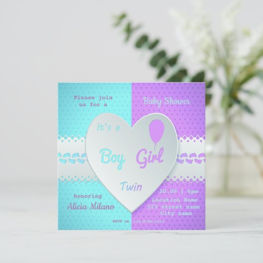 双子祝のベビーシャワーの誕生 招待状 (スタンド正面)