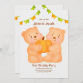 双子第一誕生日パーティー 招待状 (正面/裏面)