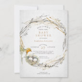 双子素朴の赤ちゃんシャワーを通る鳥と巣のドライブ 招待状 (正面)