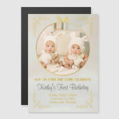 双子1歳の誕生日招待状 マグネット招待状 (正面/裏面)