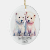 双子1stクリスマスパーソナライズされたホッキョクグマ セラミックオーナメント (右)