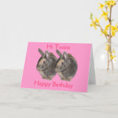 双子、ウサギの写真、誕生日カード カード (黄色い花)