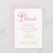 双子《キリスト教》洗礼式や命名式または洗礼ピンク金ゴールド十字 招待状 (正面/裏面)