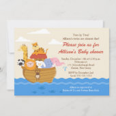 双子!ノアの箱舟(箱舟)の男の子か女の子の赤ちゃんのシャワー 招待状 (正面)