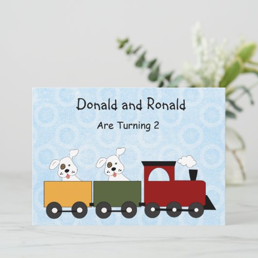 双子(子犬)バースデーパーティ招待状 招待状 (スタンド正面)