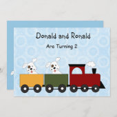 双子(子犬)バースデーパーティ招待状 招待状 (正面/裏面)