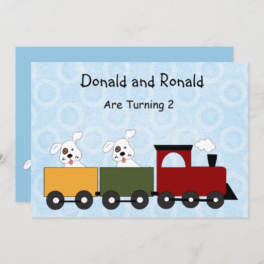 双子(子犬)バースデーパーティ招待状 招待状 (正面/裏面)